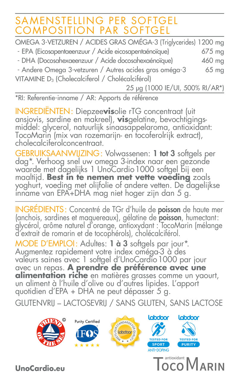 UnoCardio®1000 + Vitamine D (60 softgels)