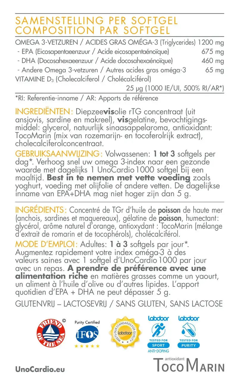 WHC UnoCardio®1000 + Vitamin D (60 softgels) Mijn winkel{SiRo} {Collagen} {Collageen}