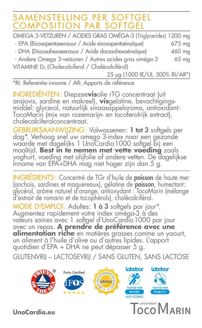 WHC UnoCardio®1000 + Vitamin D (60 softgels) Mijn winkel{SiRo} {Collagen} {Collageen}